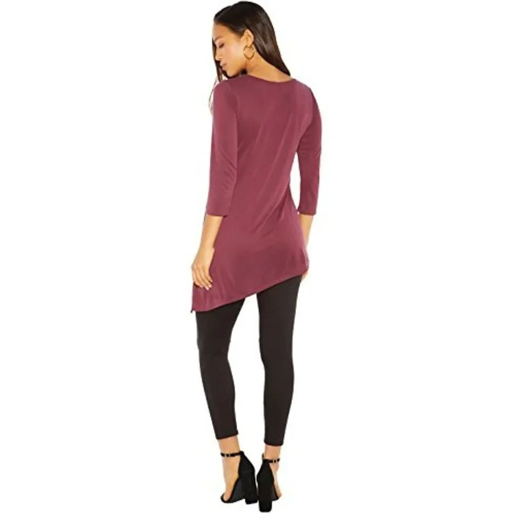 Rohb by Joyce Azria High Line Sleeve Asymmetrical Tee (Burgundy) Size M - Picture 2 of 6